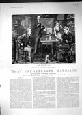 Antique Old Print 1888 Story Illustration Unfortunate Marriage Hall Trollope