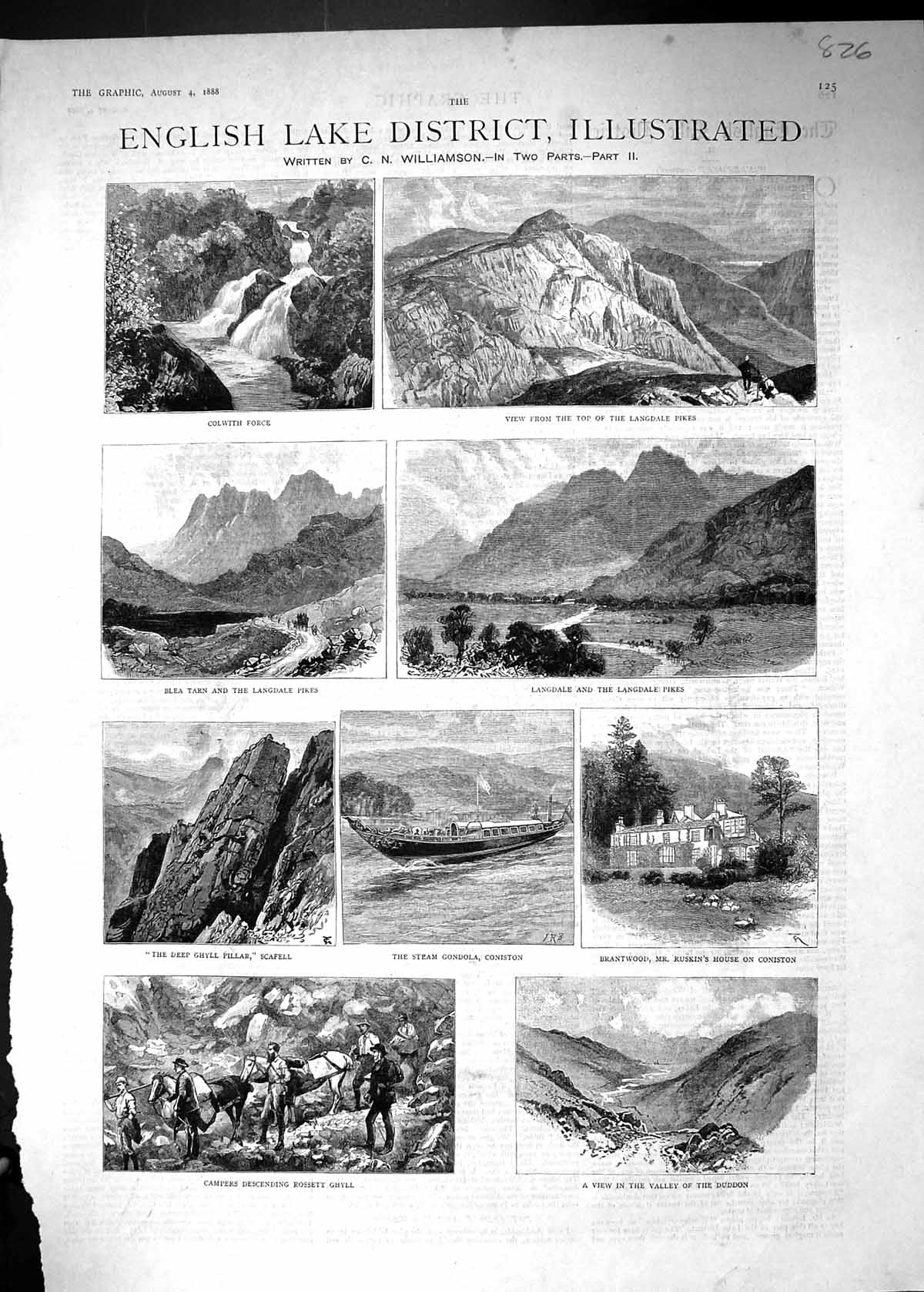 Old 1888 English Lake District Colwith Brantwood Gondola Coniston Lan Victorian
