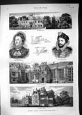 Old Print 1882 Kirby Hall Northamptonshire Library Queen Elizabeth Hatton 19th