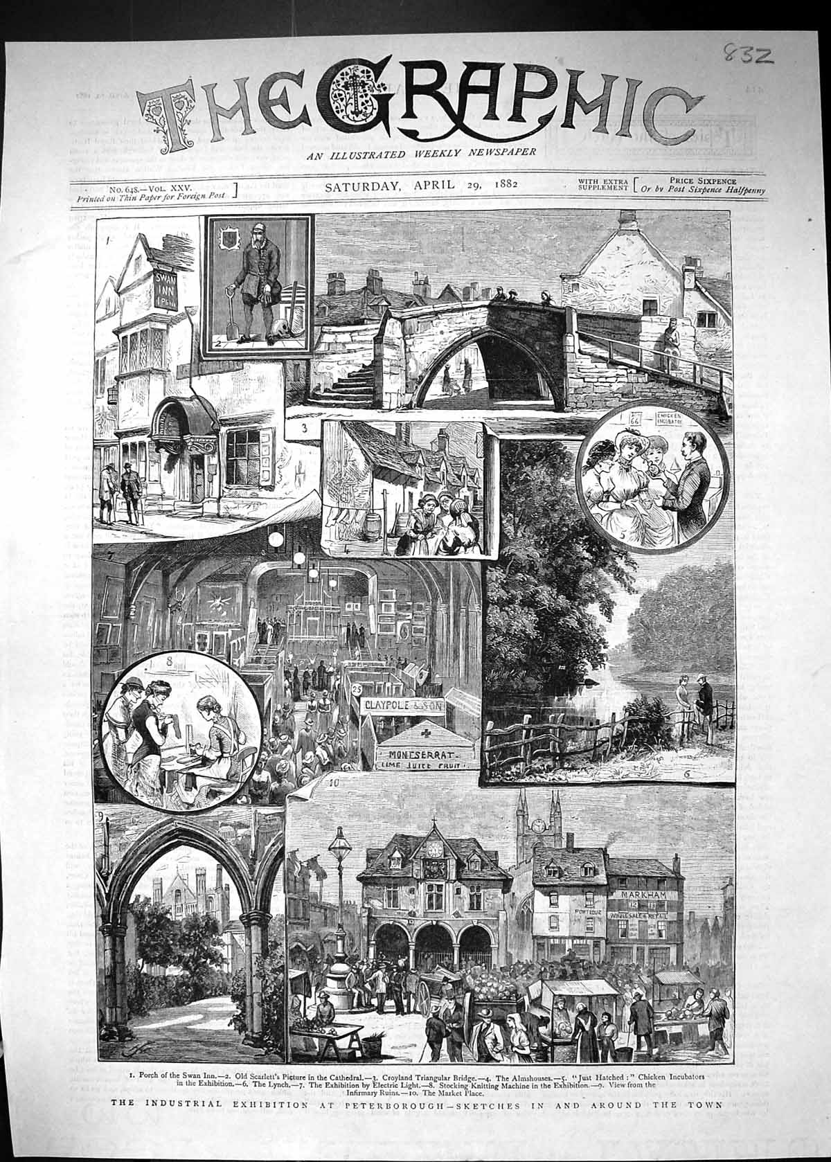 Old 1882 Industrial Exhibition Peterborough Swan Inn Almshouses Lynch Victorian