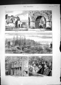 Antique Print 1874 Devonshire Dock Ships Furness Abbey Theatre Peel Castle 19th