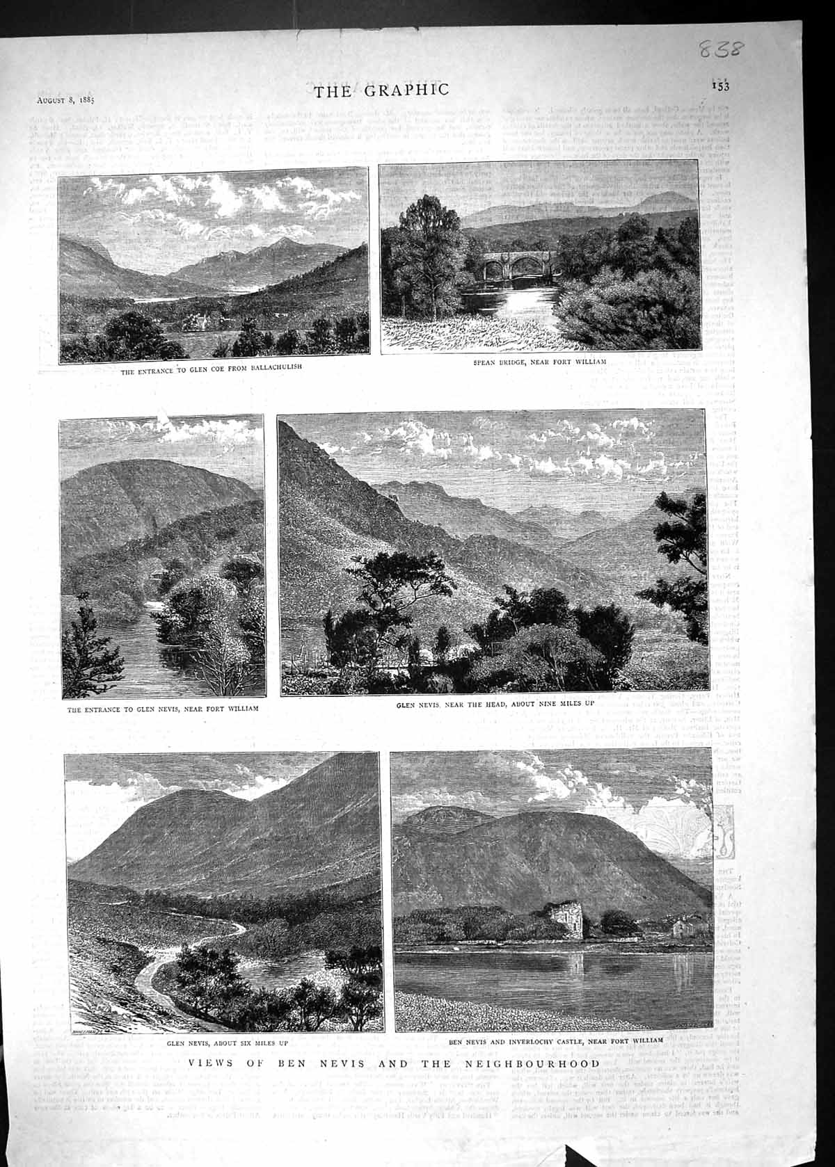 Old 1885 Ben Nevis Mountain Scotland Ballachulish Fort William Inverl Victorian