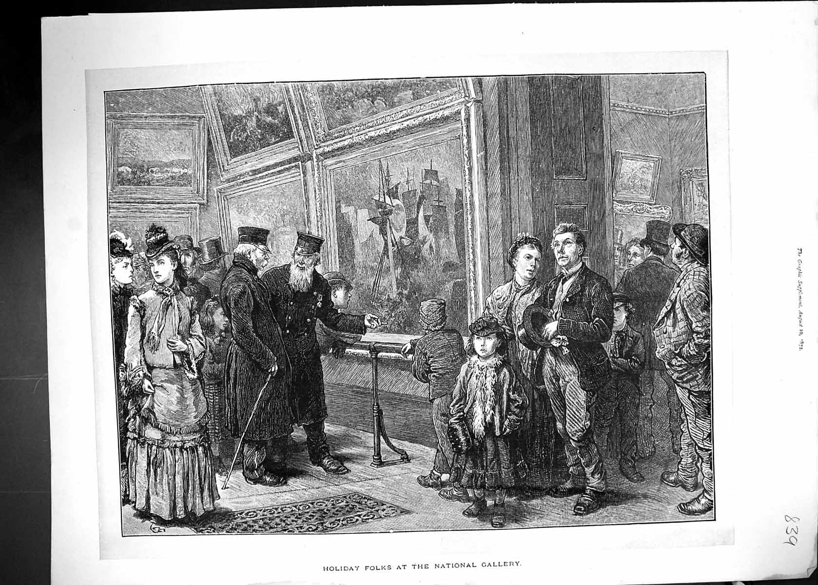 Antique Old Print 1872 Holiday Folks National Art Gallery Tourists Paintings