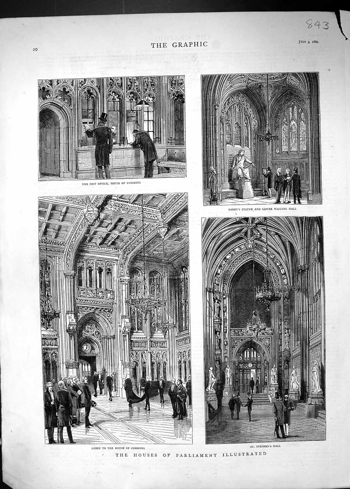 Old 1880 Houses Parliament Post Office Commons Barry'S Statue St. Ste Victorian