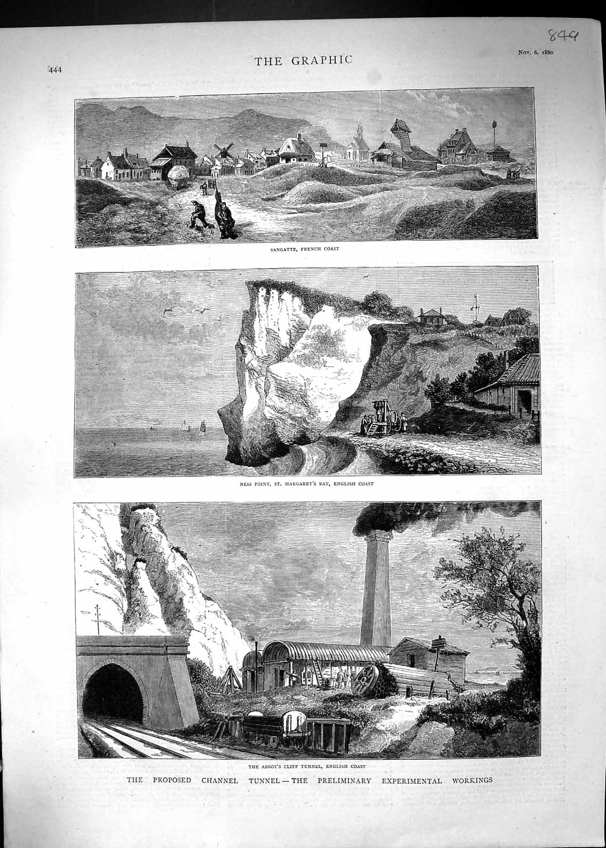 Old 1880 Proposed England Channel Tunnel Sangatte France Abbot Cliff Victorian