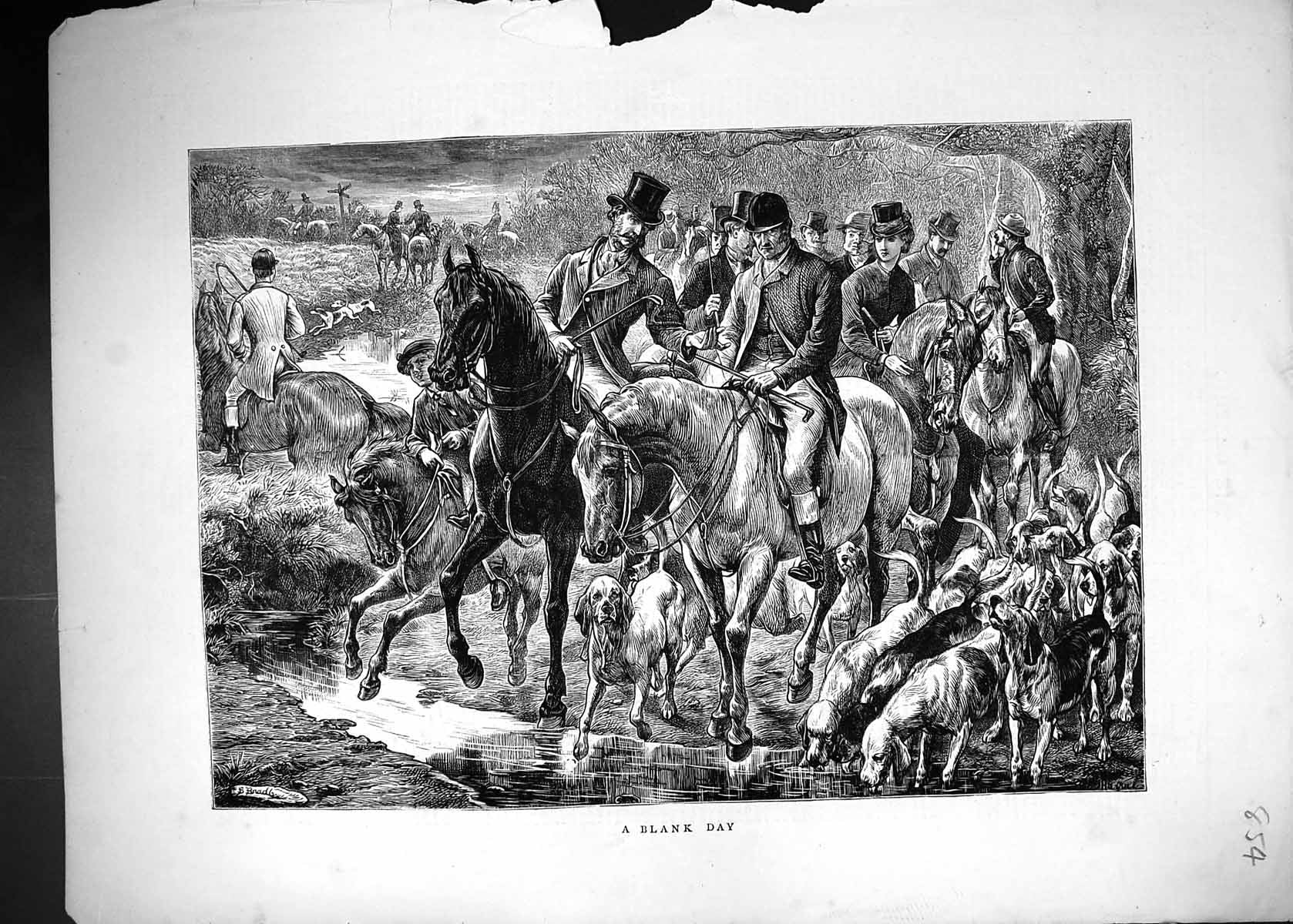 Antique Old Print 1871 Blank Day Hunting Hounds Dogs Horses Huntsmen Sport 19th