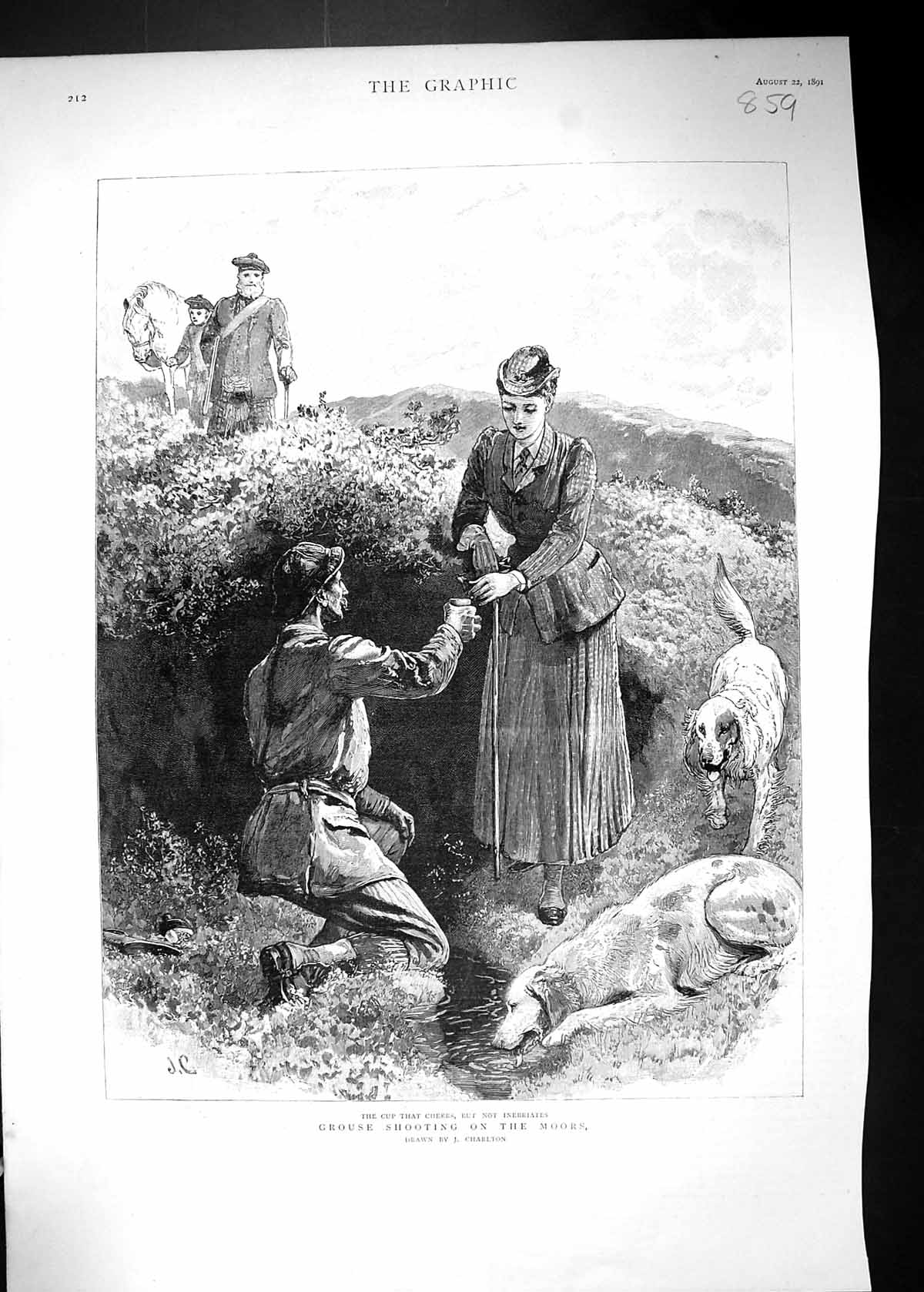 Antique Old Print 1891 Grouse Shooting Moors Birds Hunting Scotland Charlton