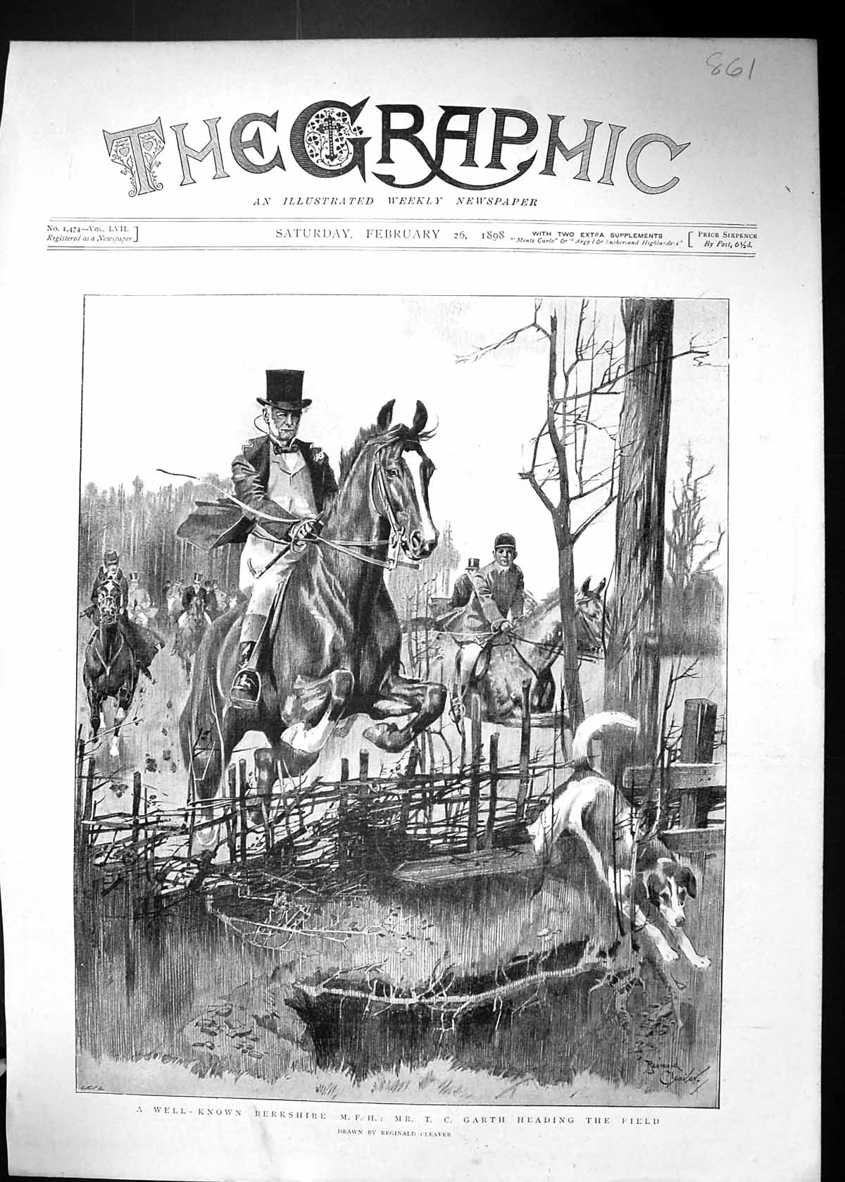 Antique Old Print 1898 Berkshire Hunting Mr. Garth Huntsman Hounds Dogs Sport