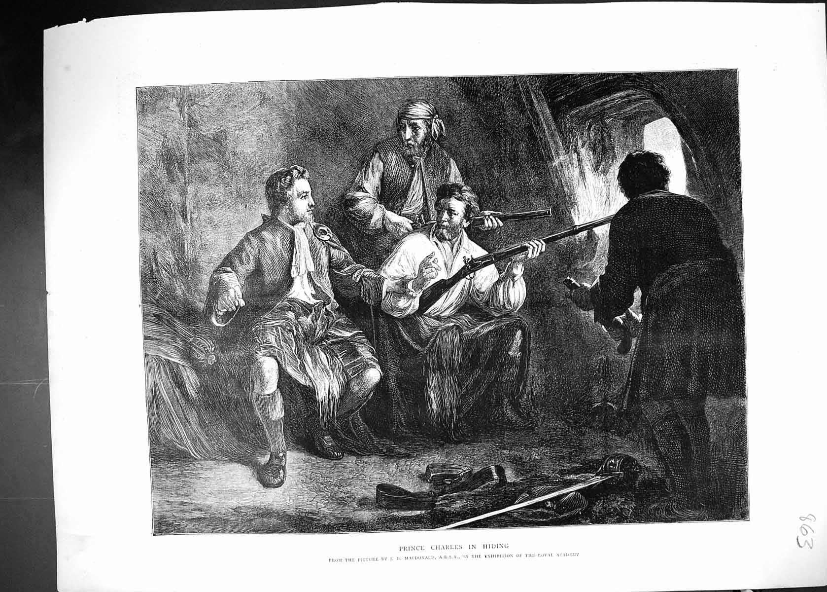 Old 1872 Prince Charles Hiding Men Rifles Macdonald Royal Academy Art Victorian