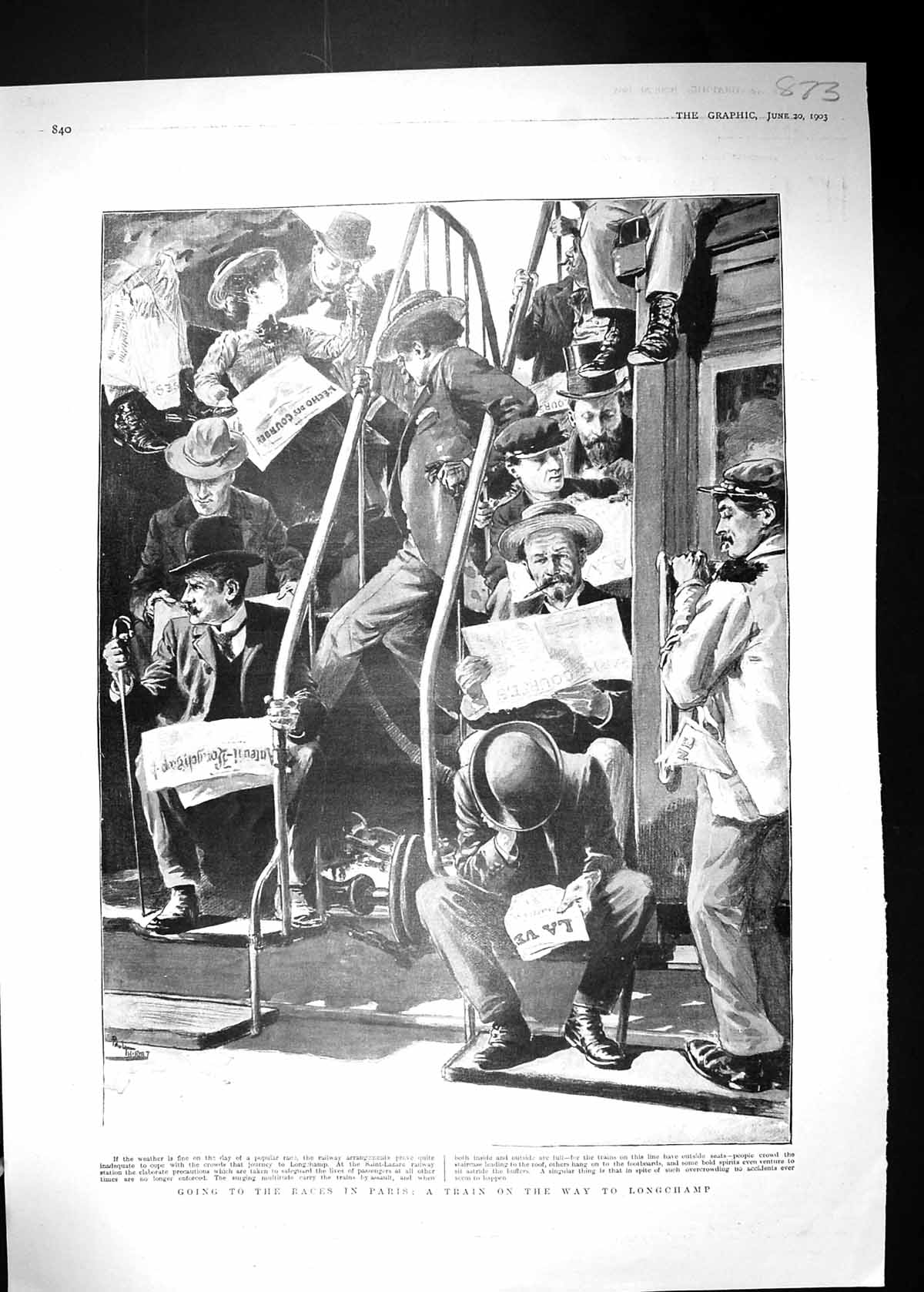 Old Antique Print 1903 Railway Train Horse Racing Longchamp Paris France 20th