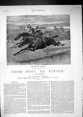 Old 1884 Story Illustration Horse Racing Jockeys Sport John Charlton Victorian