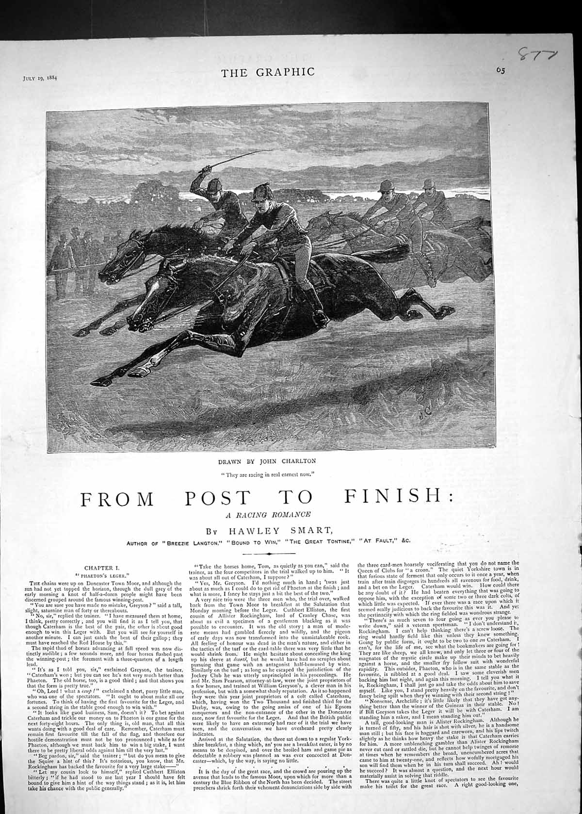 Old 1884 Story Illustration Horse Racing Jockeys Sport John Charlton Victorian