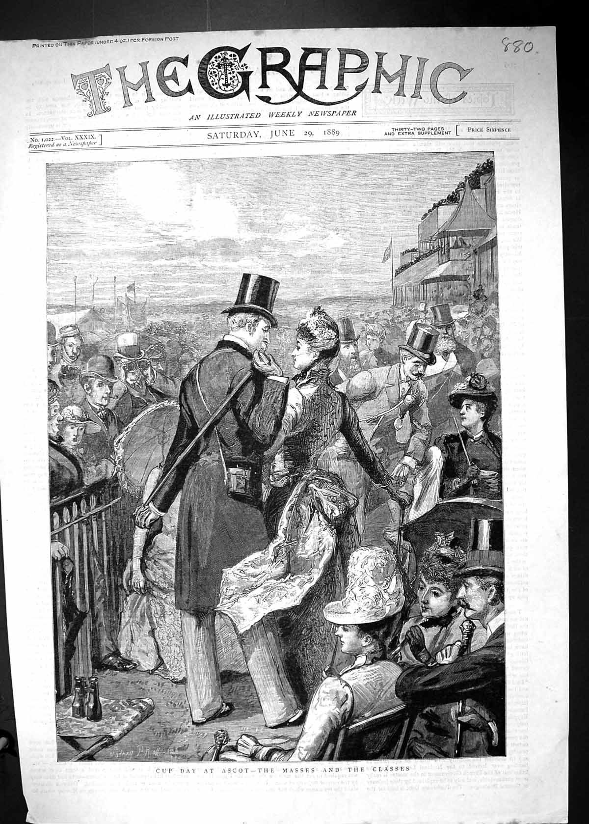 Antique Old Print 1889 Cup Day Horse Racing Ascot Masses Classes Spectators