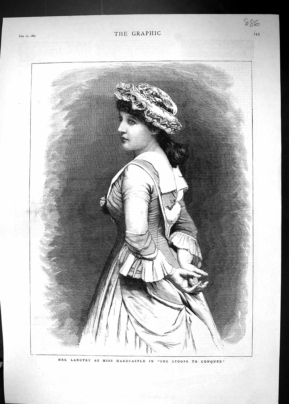 Antique Print 1882 Portrait Mrs. Langtry Miss Hardcastle She Stoops Conquer