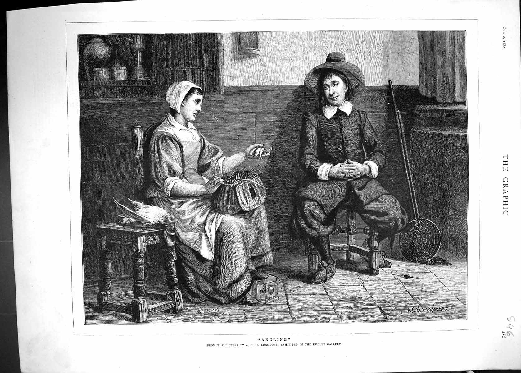 Old 1880 Angling Lady Small Fish Man Nets Duck Hunting Luxmoore Dudle Victorian