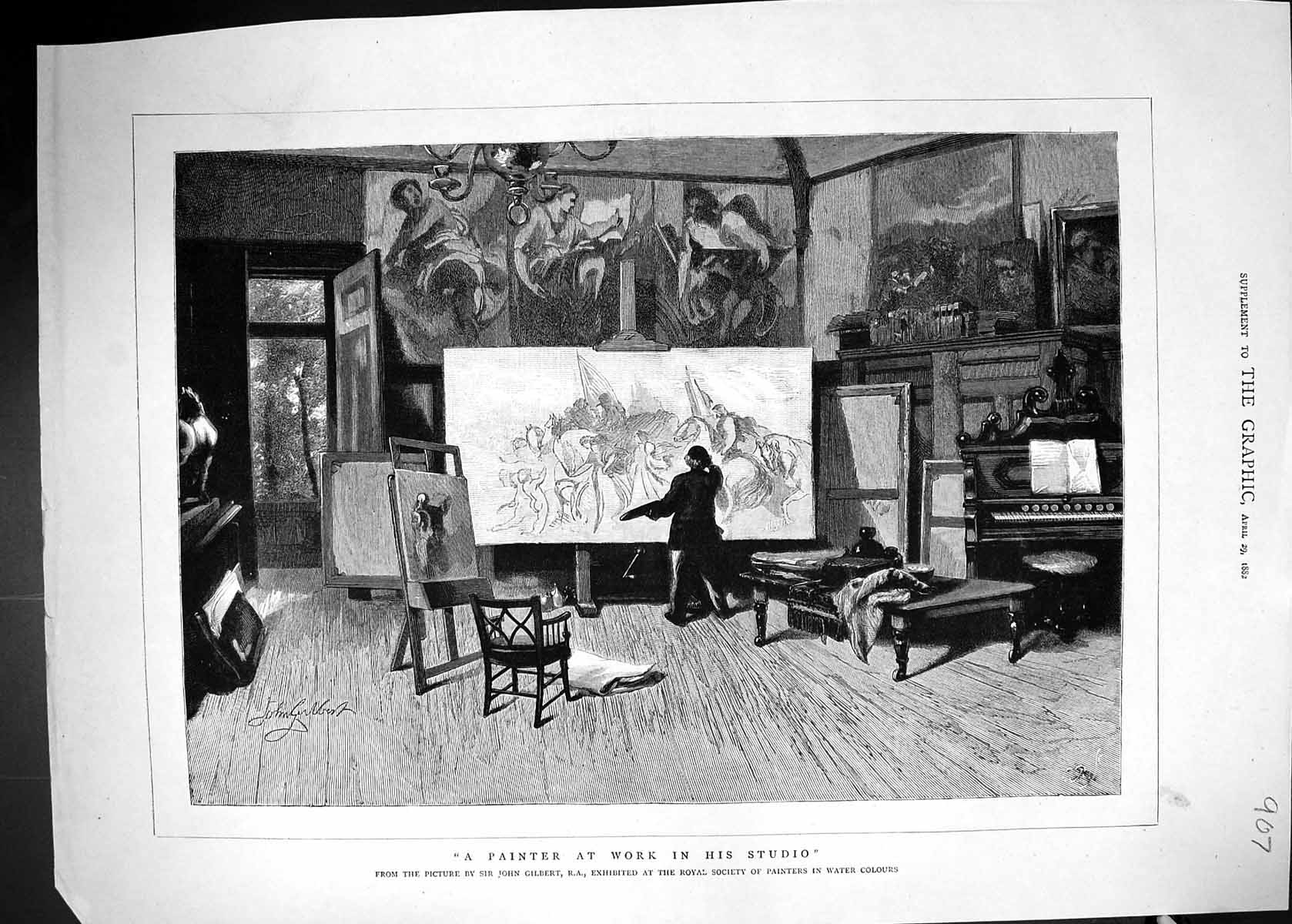 Old Antique Print 1882 Painter Work Paintings Studio Artist John Gilbert 19th