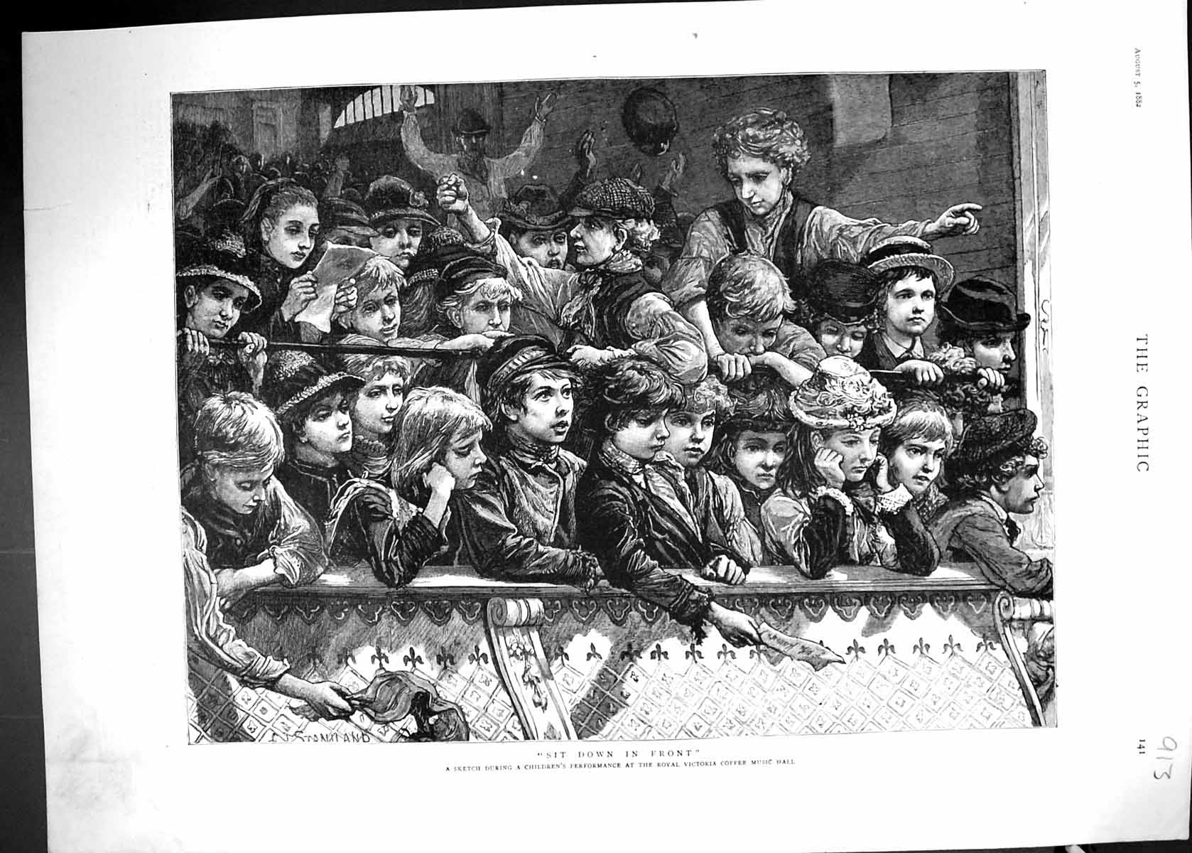Antique Old Print 1882 Children Performance Royal Victoria Coffee Music Hall