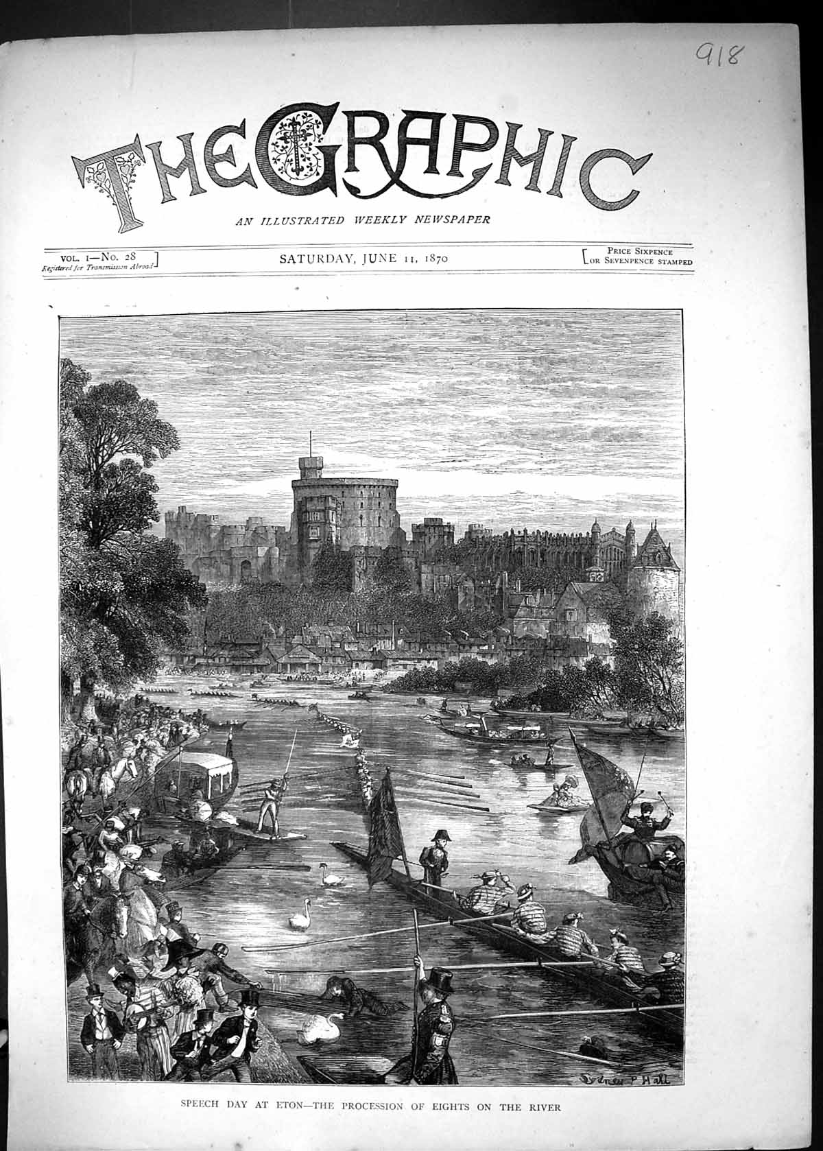 Old 1870 Speech Day Eton College Procession Eights River Boats Sport Victorian