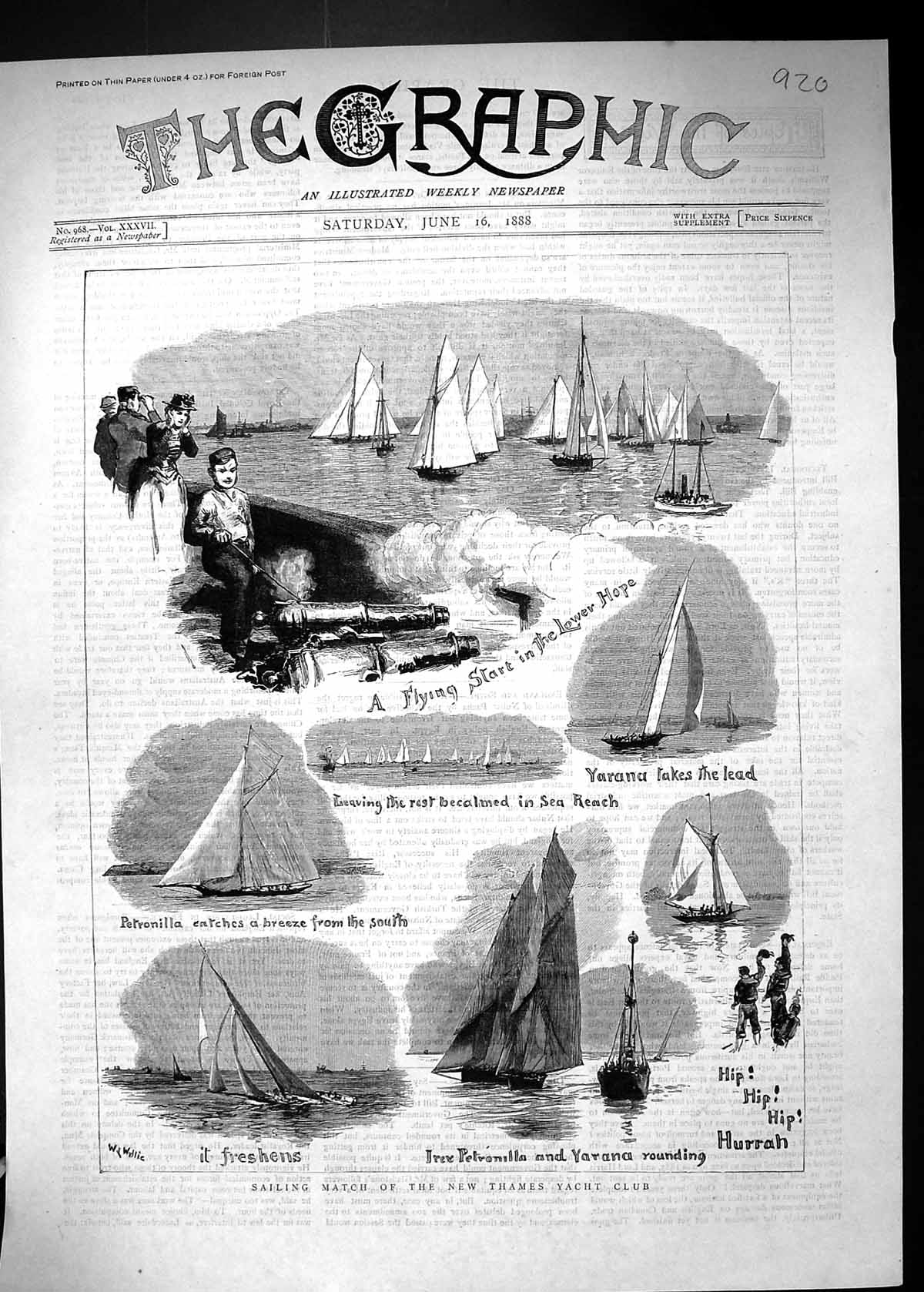 Antique Print 1888 Sailing Match Thames Yacht Club Yarana Petronilla Sport 19th