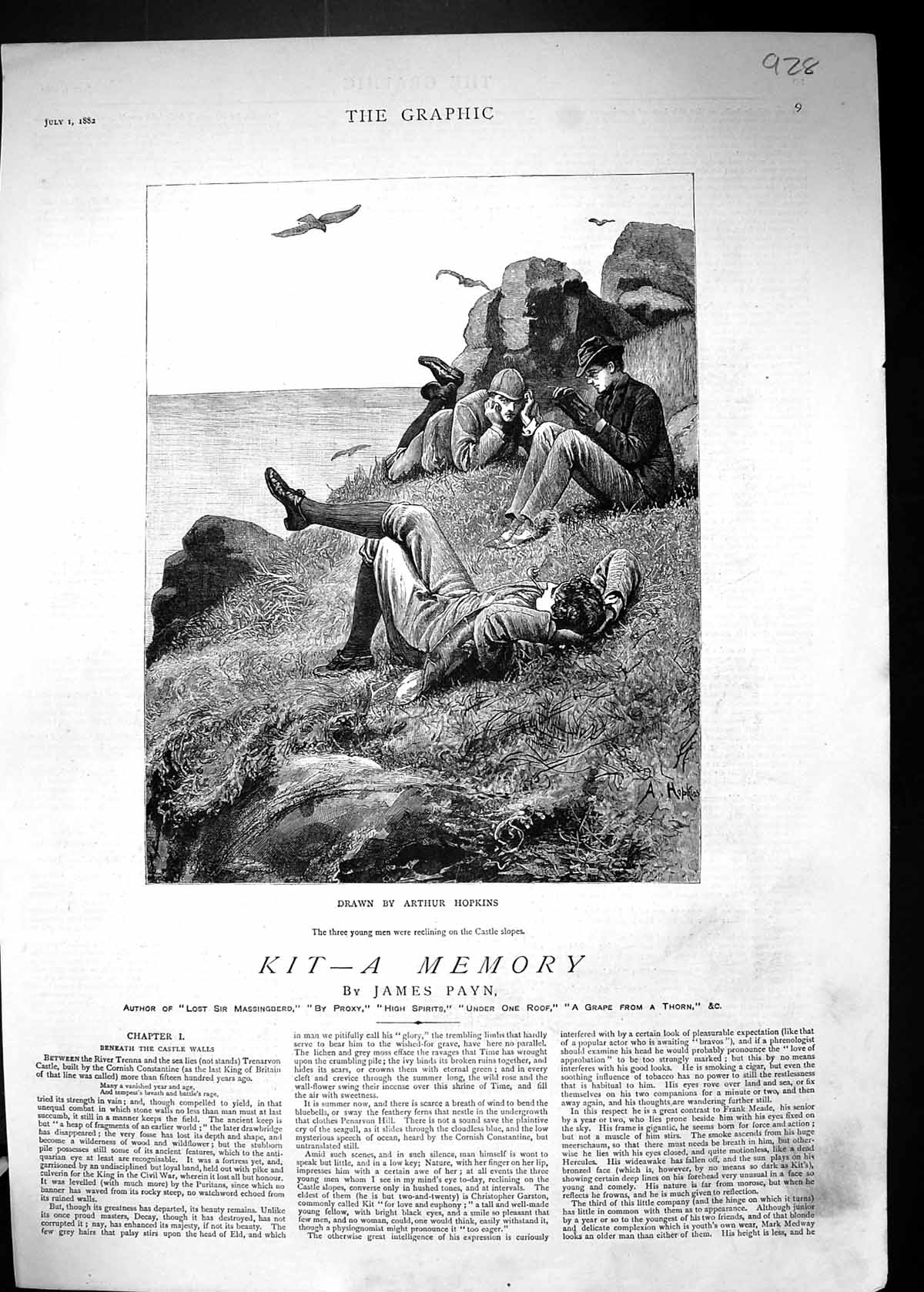 Old 1882 Story Illustration Kit Memory Men Castle Slopes Payn Hopkins Victorian