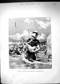Antique Print 1880 Four Seasons Summer Mother Baby Bathing Sea Beach Scene 19th