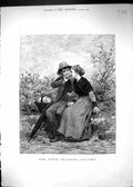 Old Antique Print 1880 Four Seasons Autumn Children Romance Countryside 19th