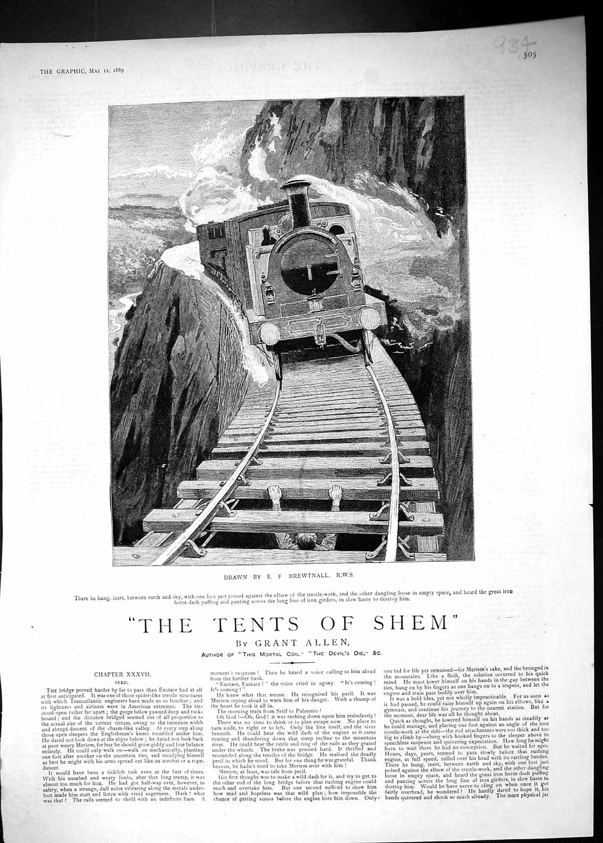 Old 1889 Story Illustration Railway Train Tents Shem Brewtnall Allen Victorian