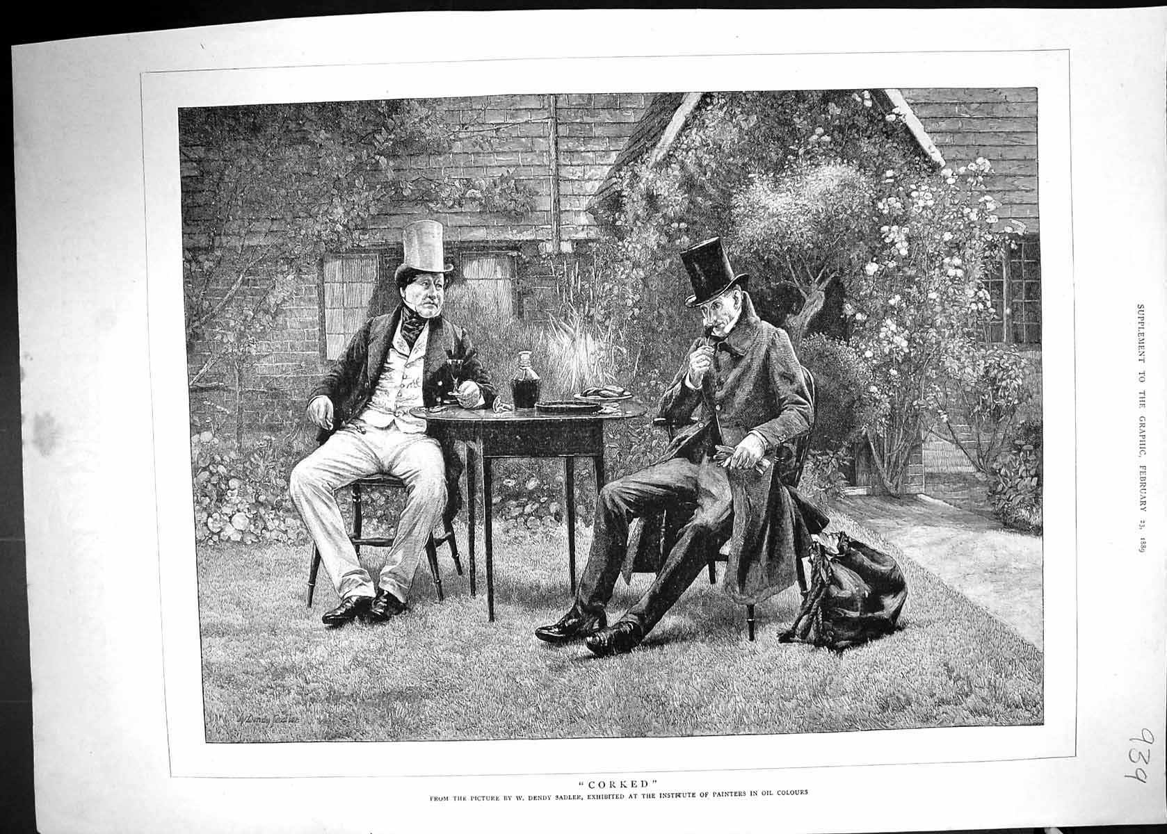 Antique Old Print 1889 Corked Wine Bottle Men House Garden Table Dendy Sadler