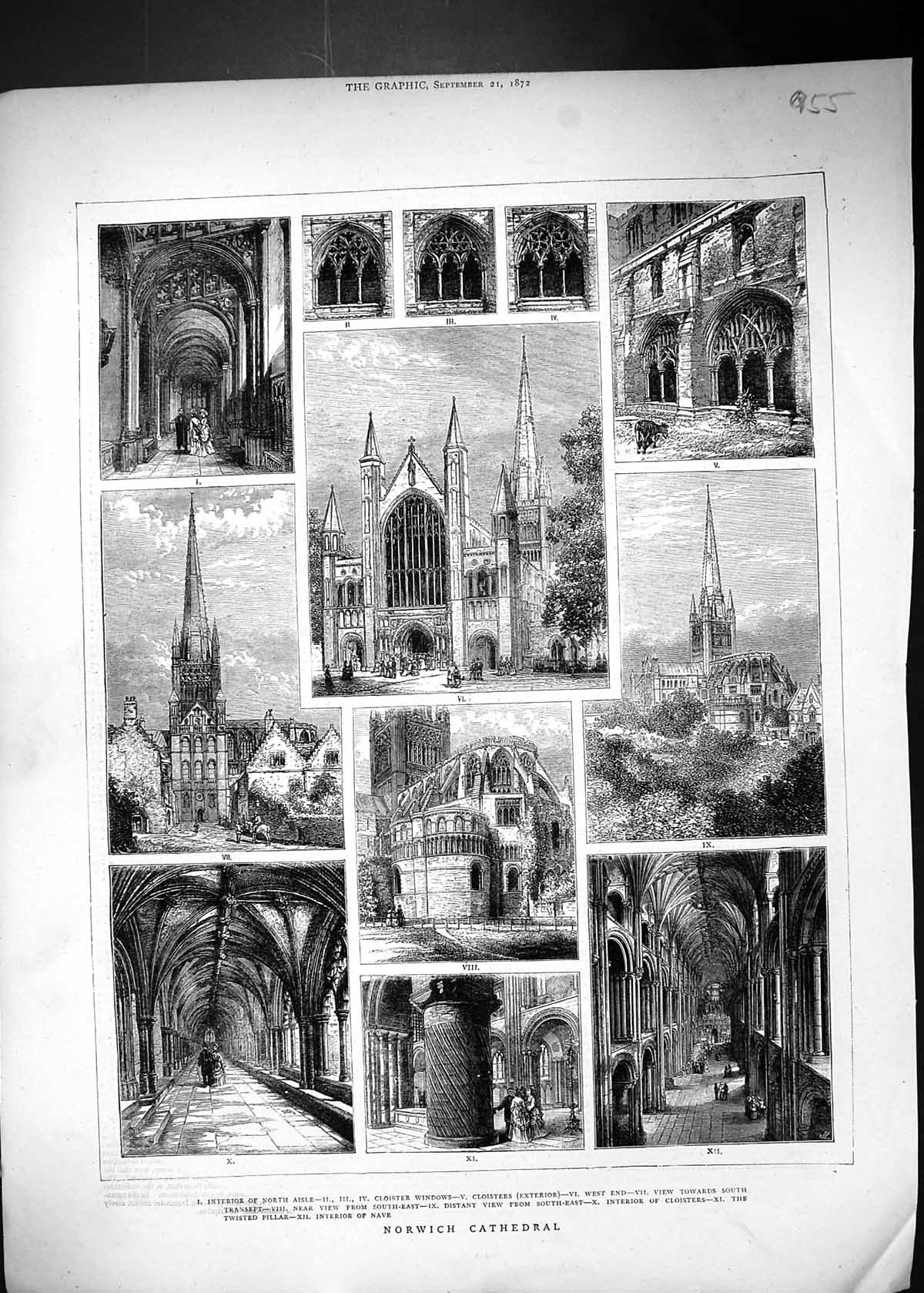 Old 1872 Norwich Cathedral Cloister Windows Interior Nave Architectur Victorian