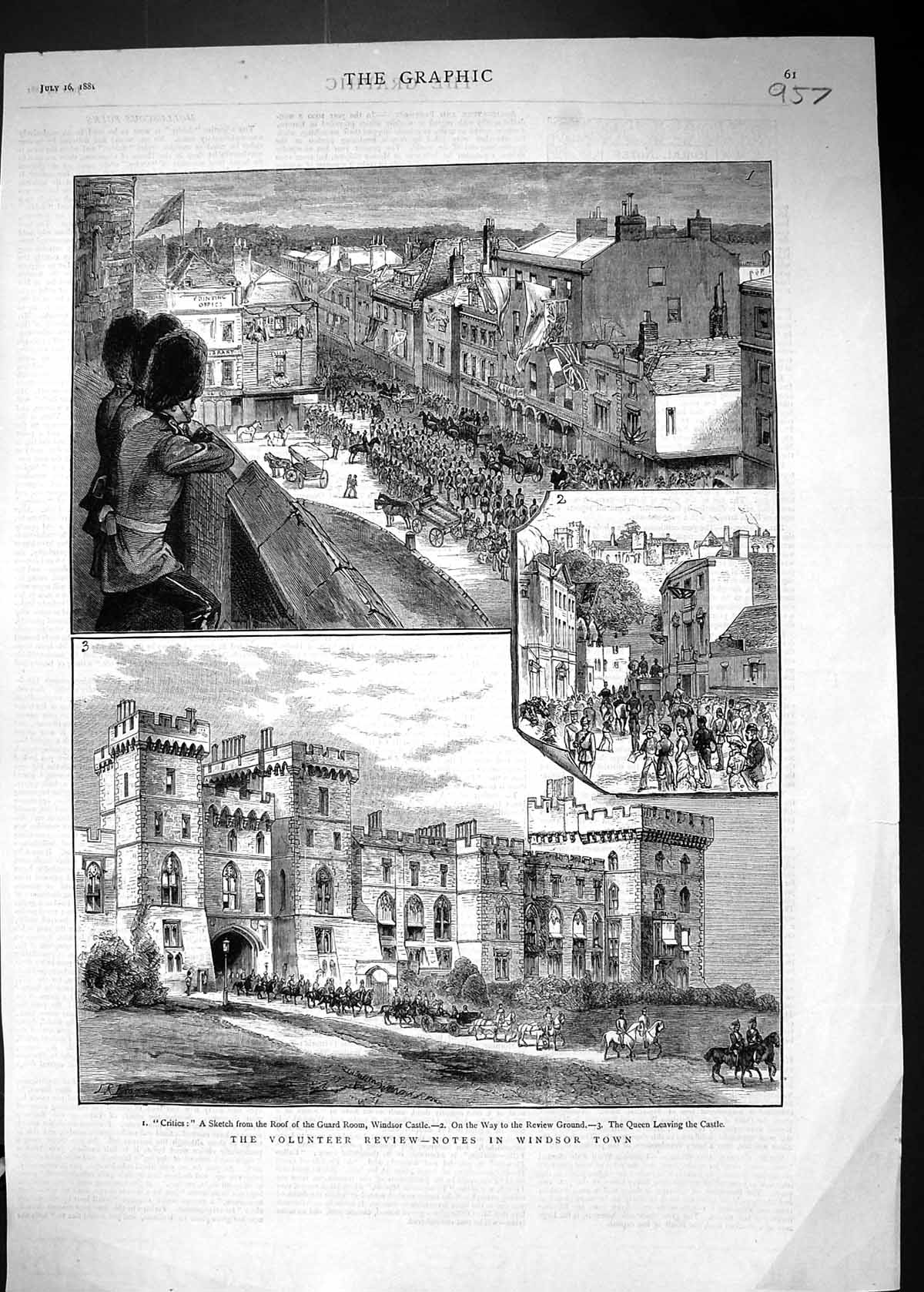 Old Antique Print 1881 Volunteer Review Windsor Castle Queen RoGuard Room 19th