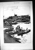 Old Print 1881 Volunteer Review River Boats Thames Windsor Castle London 19th