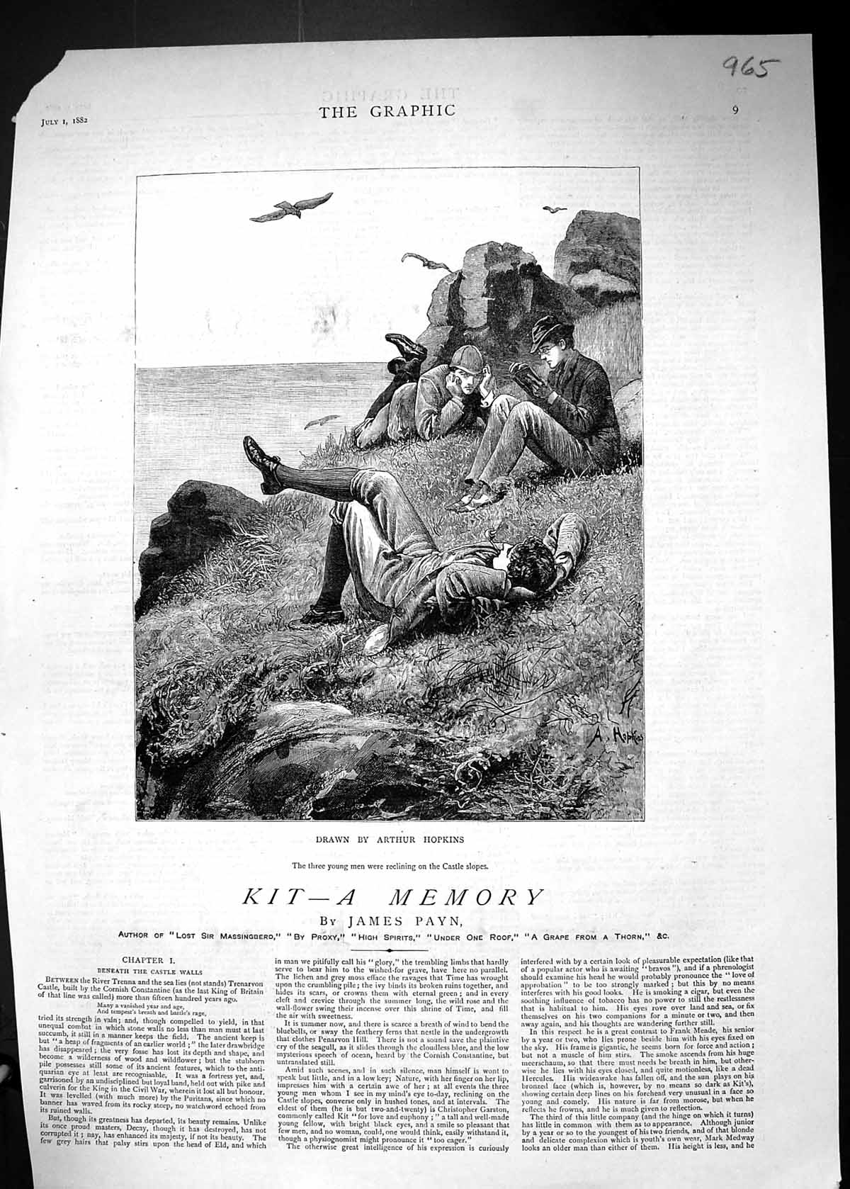 Antique Print 1882 Story Illustration Kit Men Castle Slopes Arthur Hopkins 19th