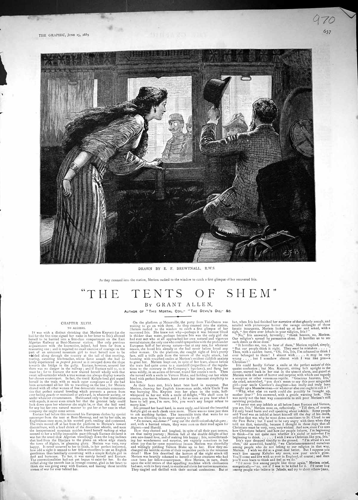 Old 1889 Story Illustration Tents Shem Meriem Railway Train Brewtnall Victorian