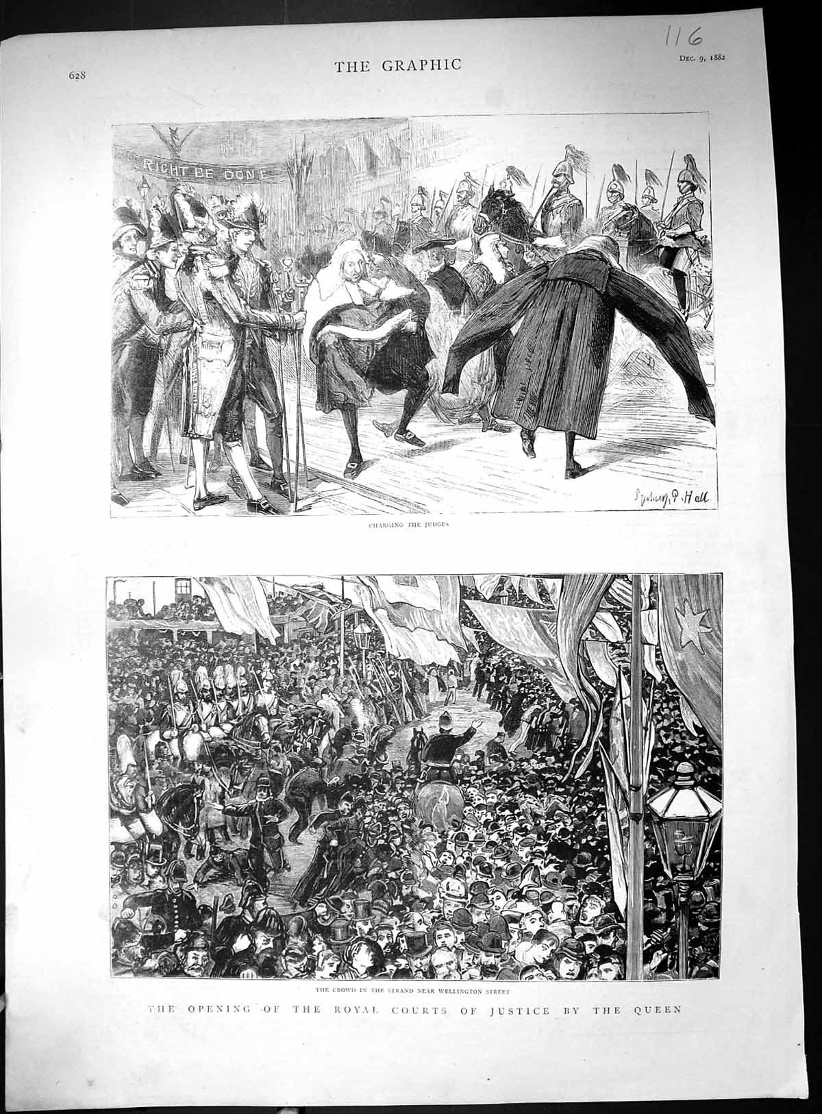 Old 1882 Opening Royal Courts Justice Strand Queen England Wellington Victorian