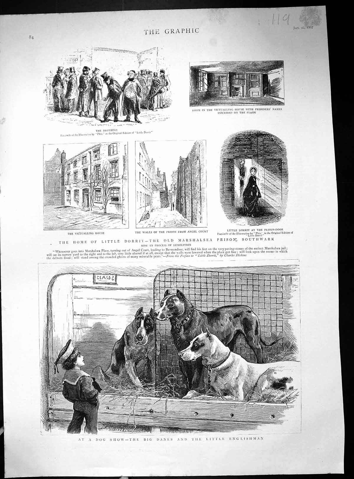 Old 1887 Dog Show Danes Home Little Dorrit Marshalsea Prison Southwar Victorian