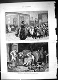 Antique Print 1881 Pious Fraud Beer Barrels Physical Training Board Schools