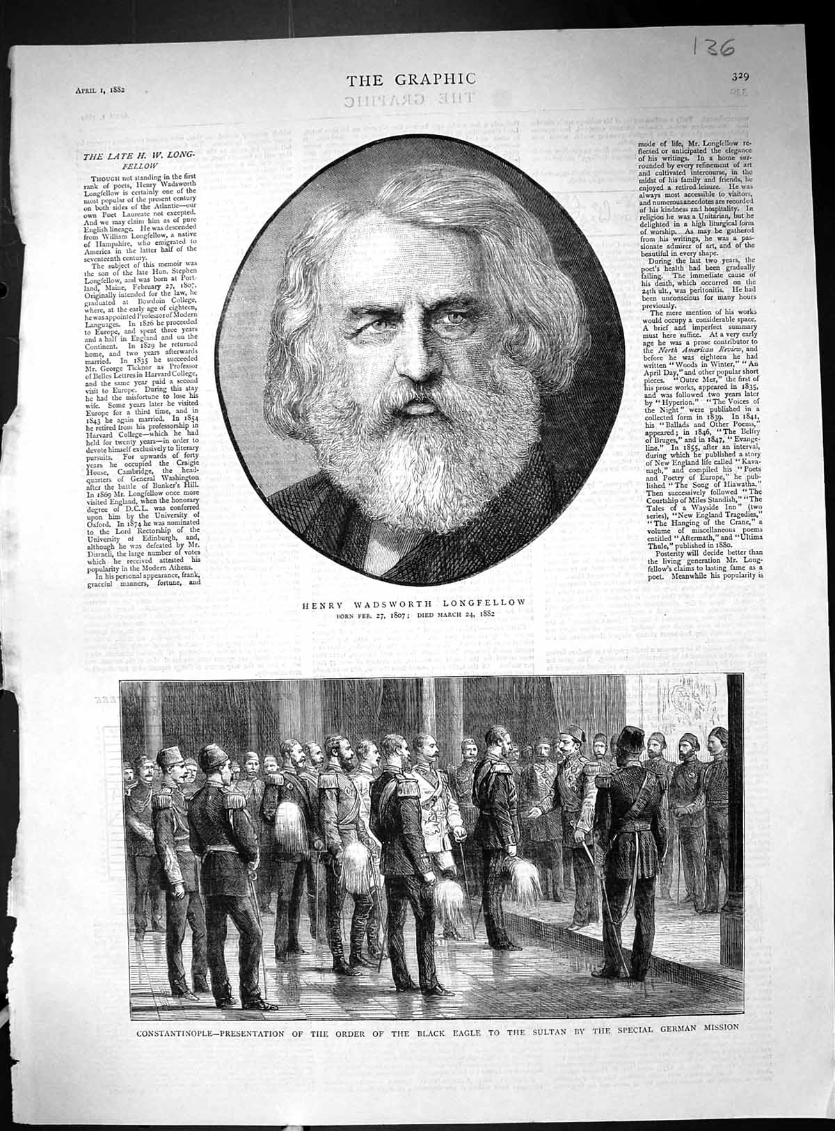 Old 1882 Henry Wadsworth Longfellow Constantinople Black Eagle Sultan Victorian