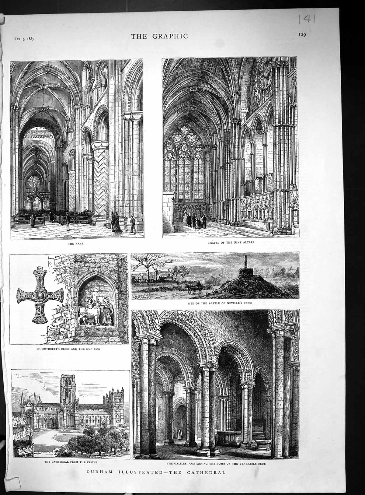 Old 1883 Durham Cathedral Nave Nine Altars Cuthbert'S Neville'S Cross Victorian