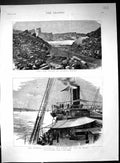 Old Print 1886 Lake Crater Kilauea Hawaii Ship Mexican Osborne Isle Wight 19th