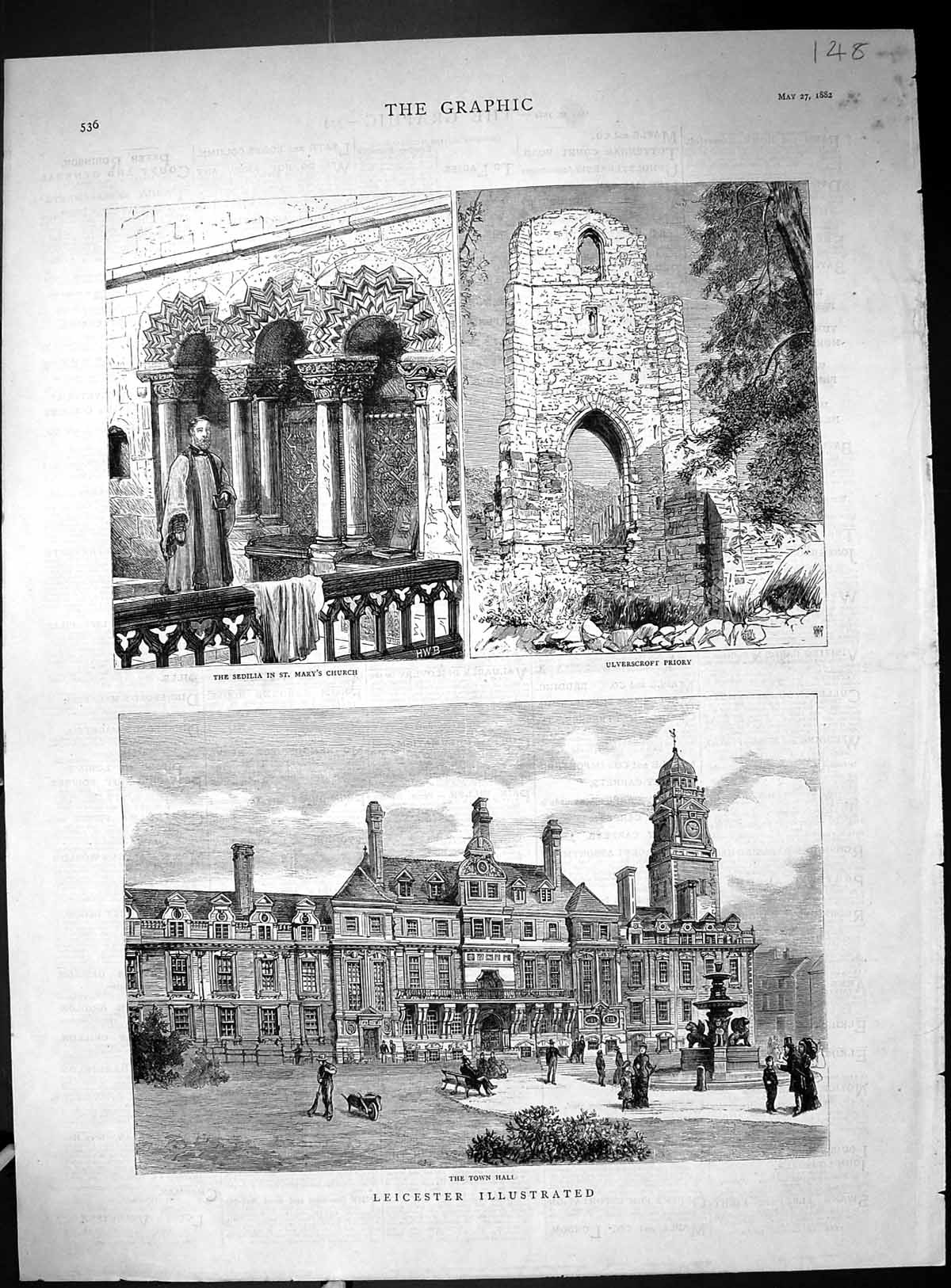 Old Leicester Town Hall Sedilla Mary'S Church Ulverscroft Priory 1882 Victorian