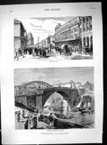 Antique Print 1883 Sunderland Bridge River Wear Upper High Street Transport