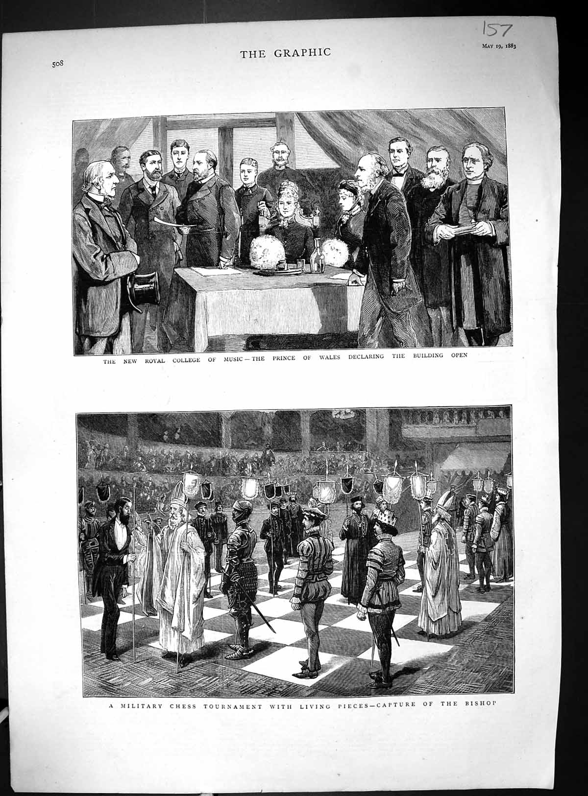 Old Print 1883 Military Chess Tournament Royal College Music Prince Wales 19th