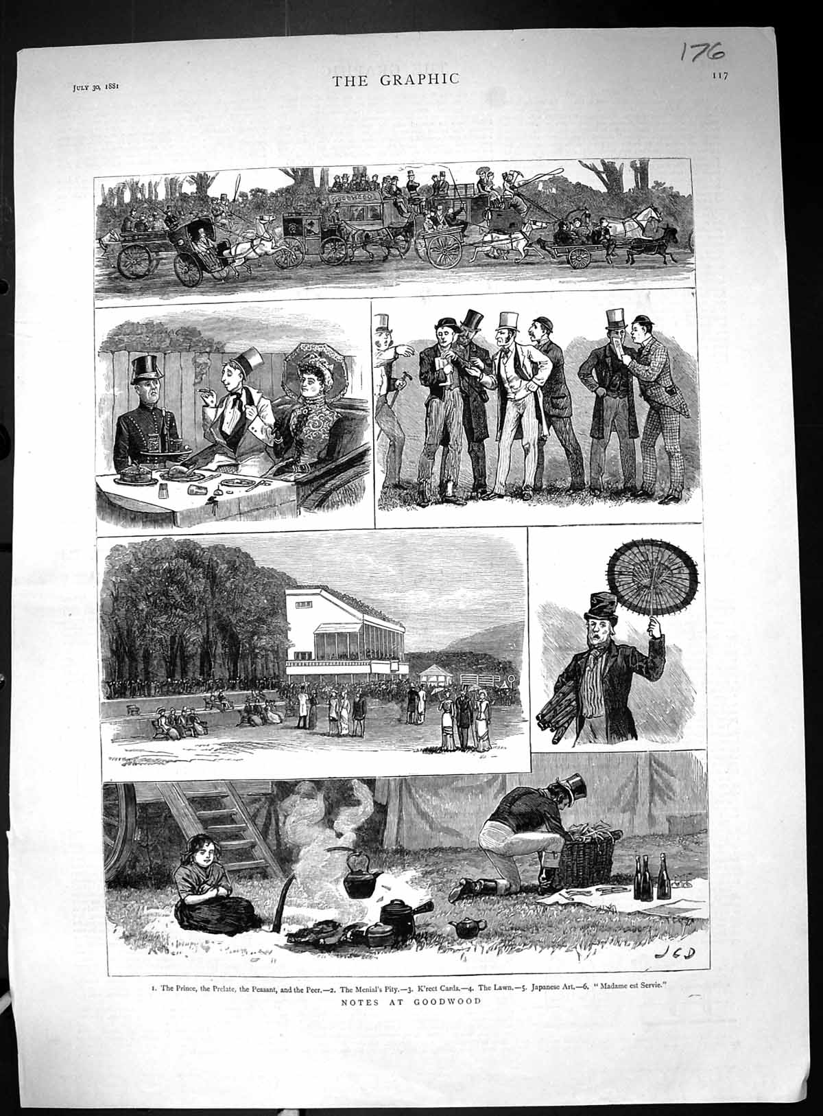 Old Print 1881 Goodwood Horse Racing Prince Prelate Japanese Art Menial'S 19th