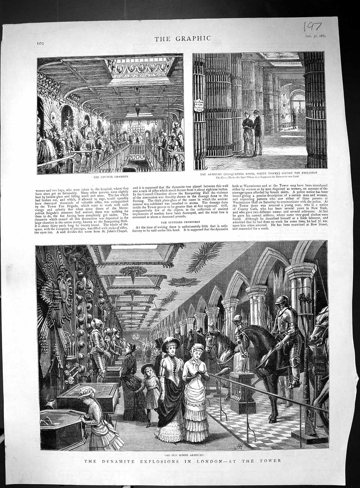 Old 1885 Dynamite Explosions London Tower Horse Armoury Council Chamb Victorian