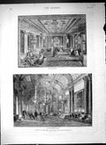 Antique Old Print 1887 Buckingham Palace London Marble Hall Blue Drawing Room
