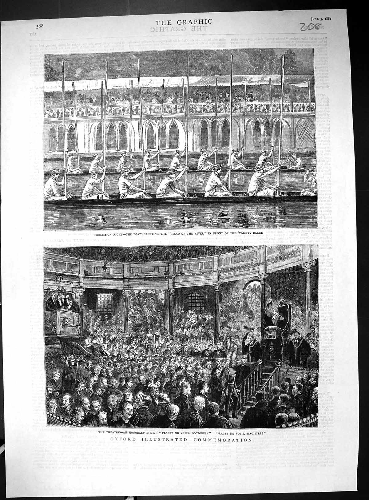 Old 1882 Oxford Commemoration Theatre Varsity Barge Procession Night Victorian