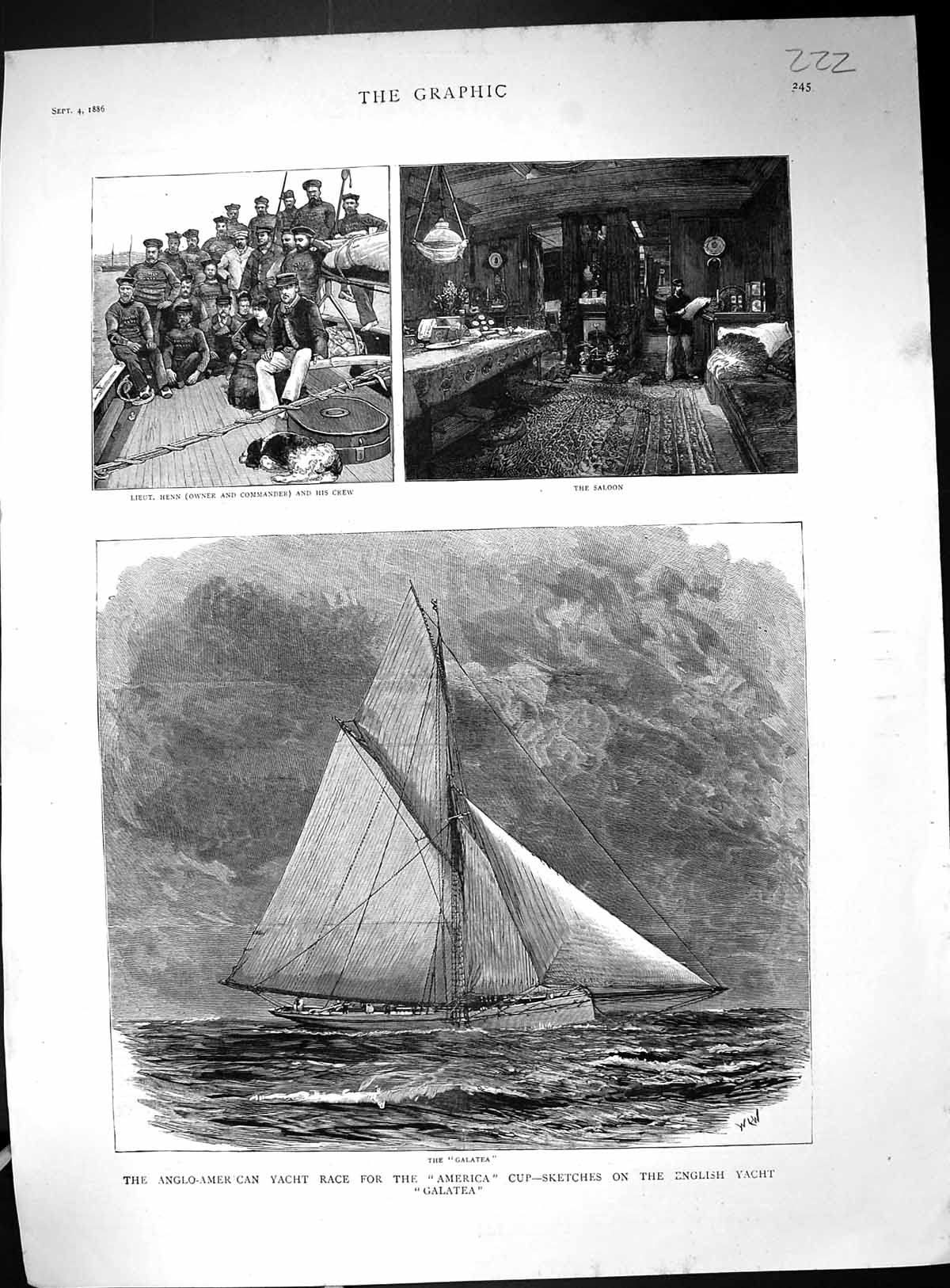 Old Henn Saloon 1886 Anglo-American Yacht Race America Cup Galatea En Victorian