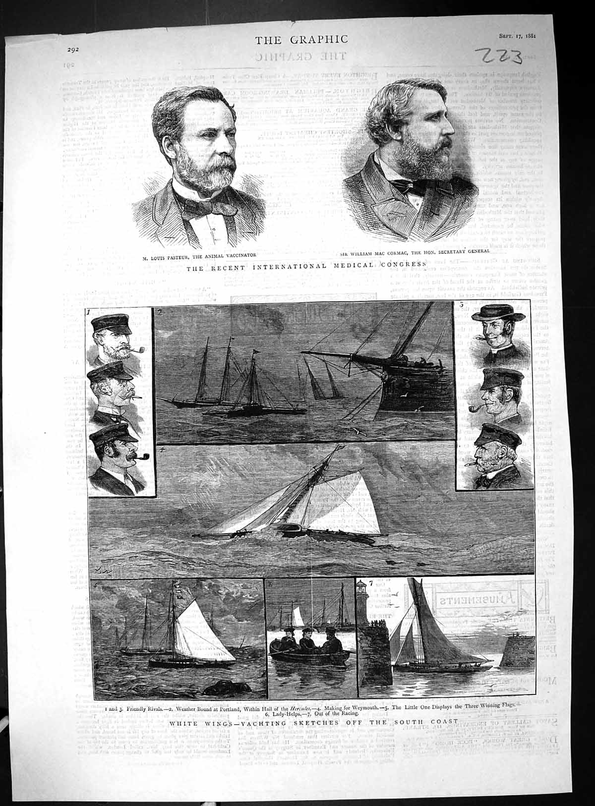 Old 1881 White Wings Yacht Portland Hercules Medical Congress Pasteur Victorian