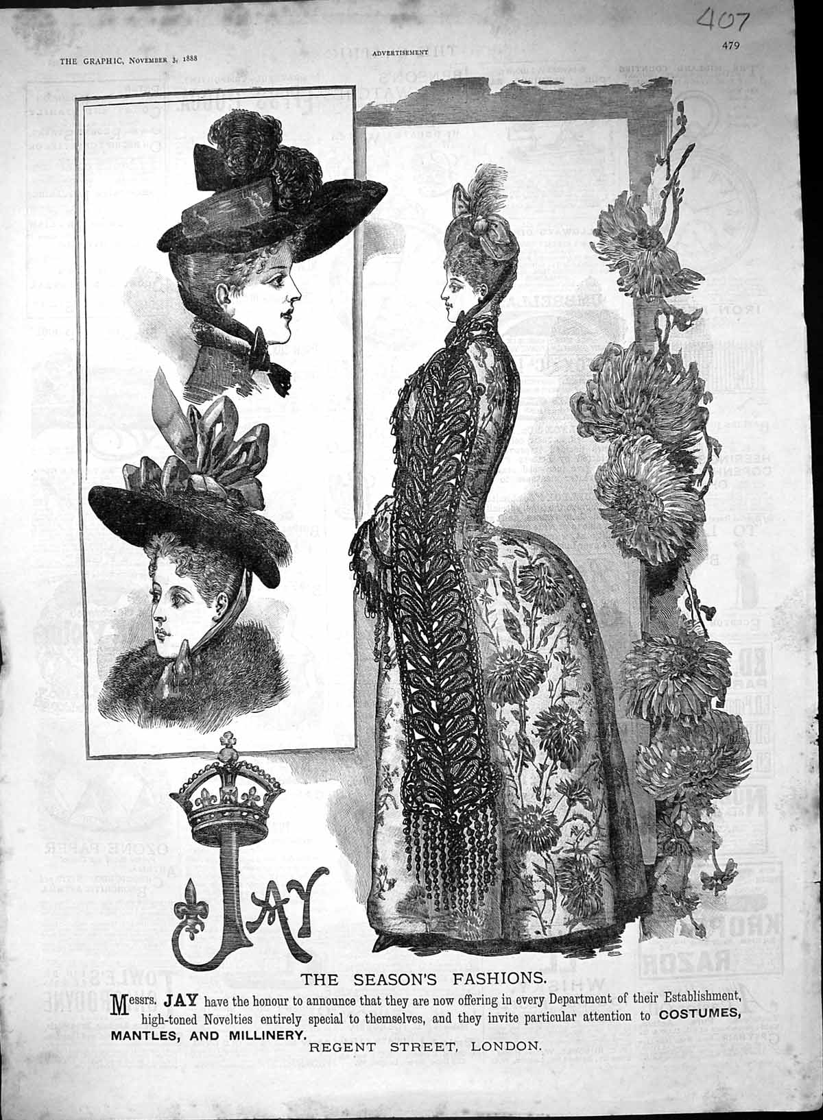 Old Print 1888 Jay Fashion London Bensons Watch Ozone Paper Brandy Lewis 19th