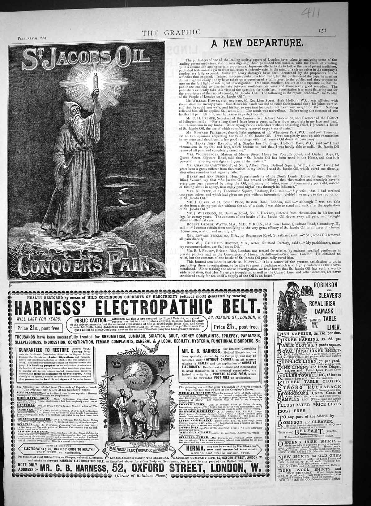 Old 1889 St. Jacob'S Oil Harness Electropathic Belt Beethams PinaudVictorian